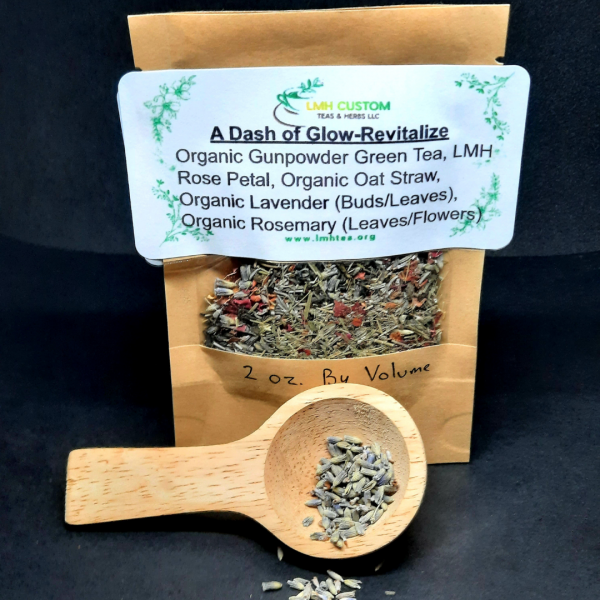 photo of the actual package of A Dash of Glow - Revitalize from LMH Custom Teas & Herbs